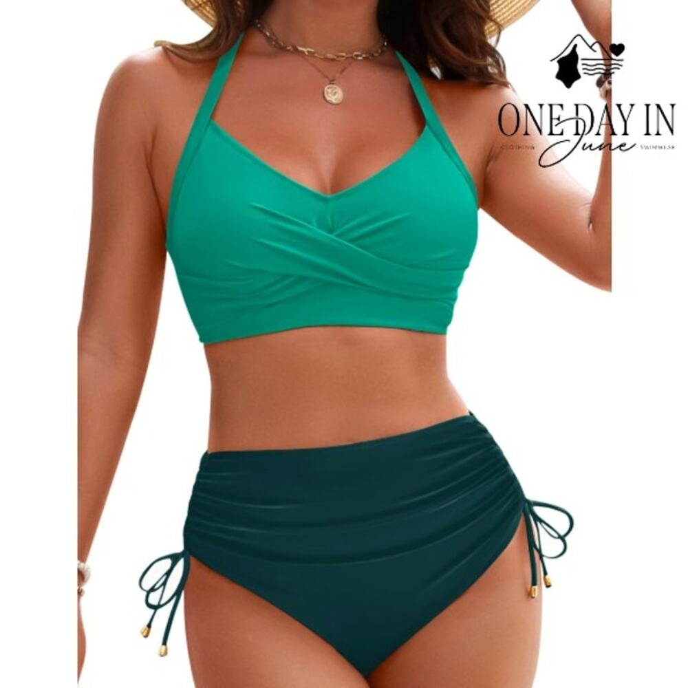 Blooming Jelly Cross Front Tie Back High Waist Bikini Swimsuit Size S